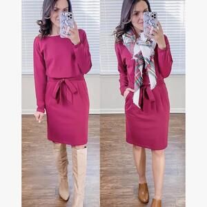 Chic Berry Midi Dress with Belt